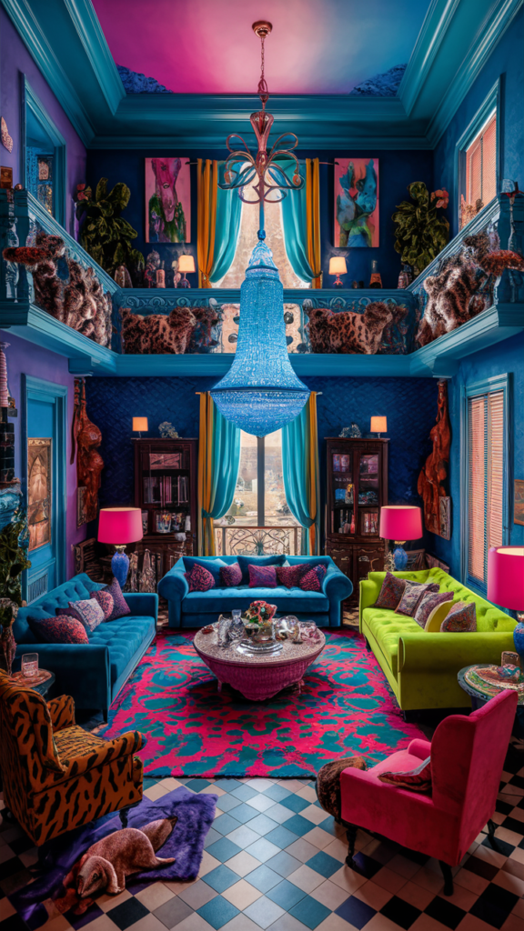 an eclectic maximalist living room 