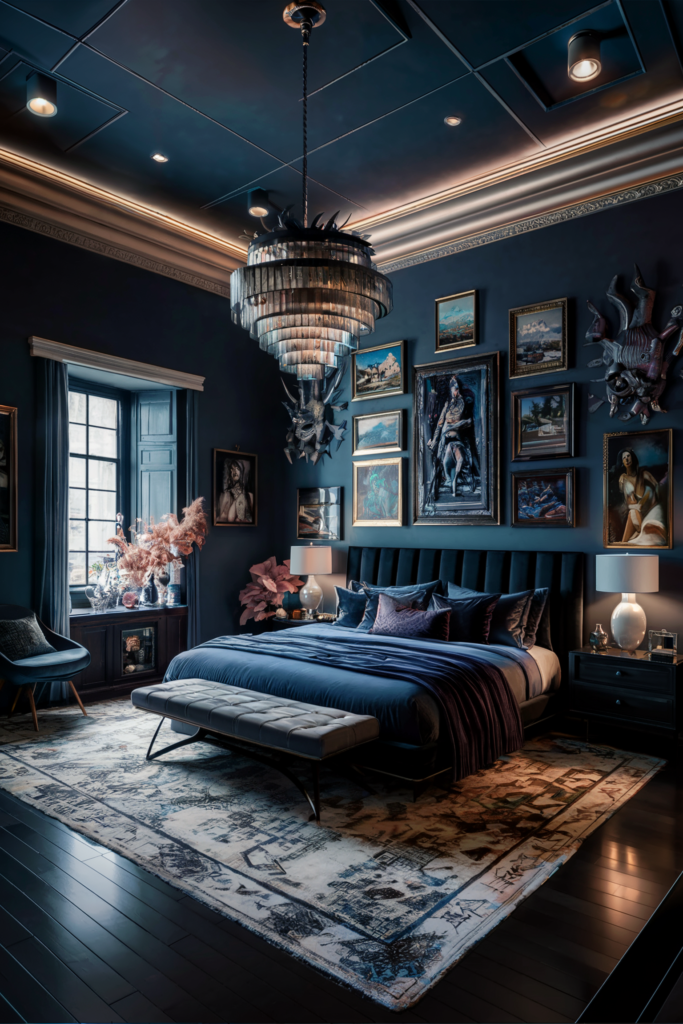 an eclectic maximalist bedroom with desert sun palettes