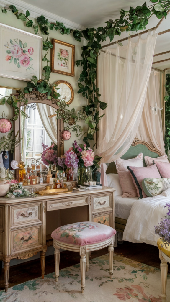 an eclectic maximalist bedroom with nautical and parisian styles 