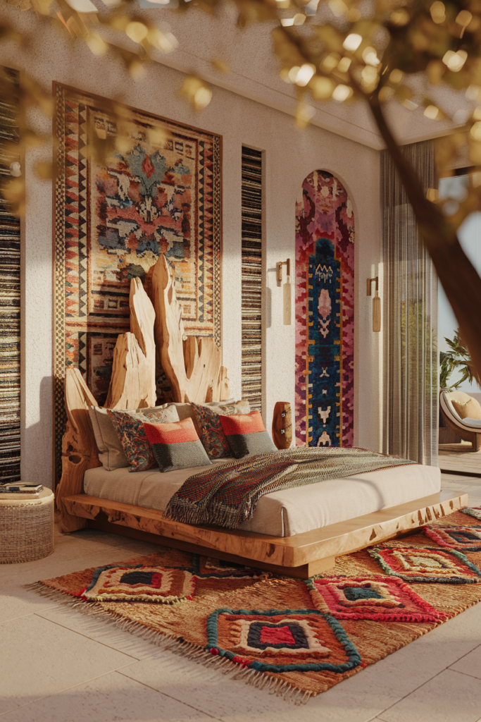 an eclectic maximalist bedroom