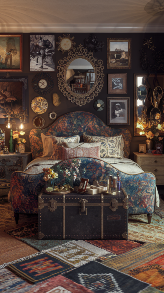 an eclectic maximalist bedroom 