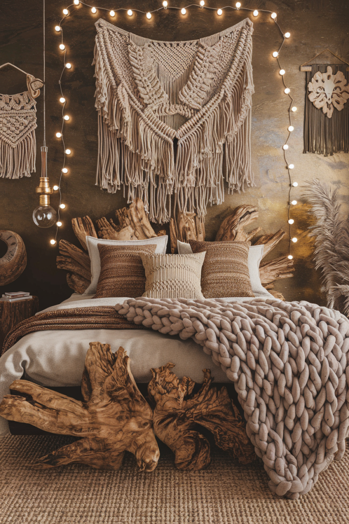 an eclectic maximalist bedrooom