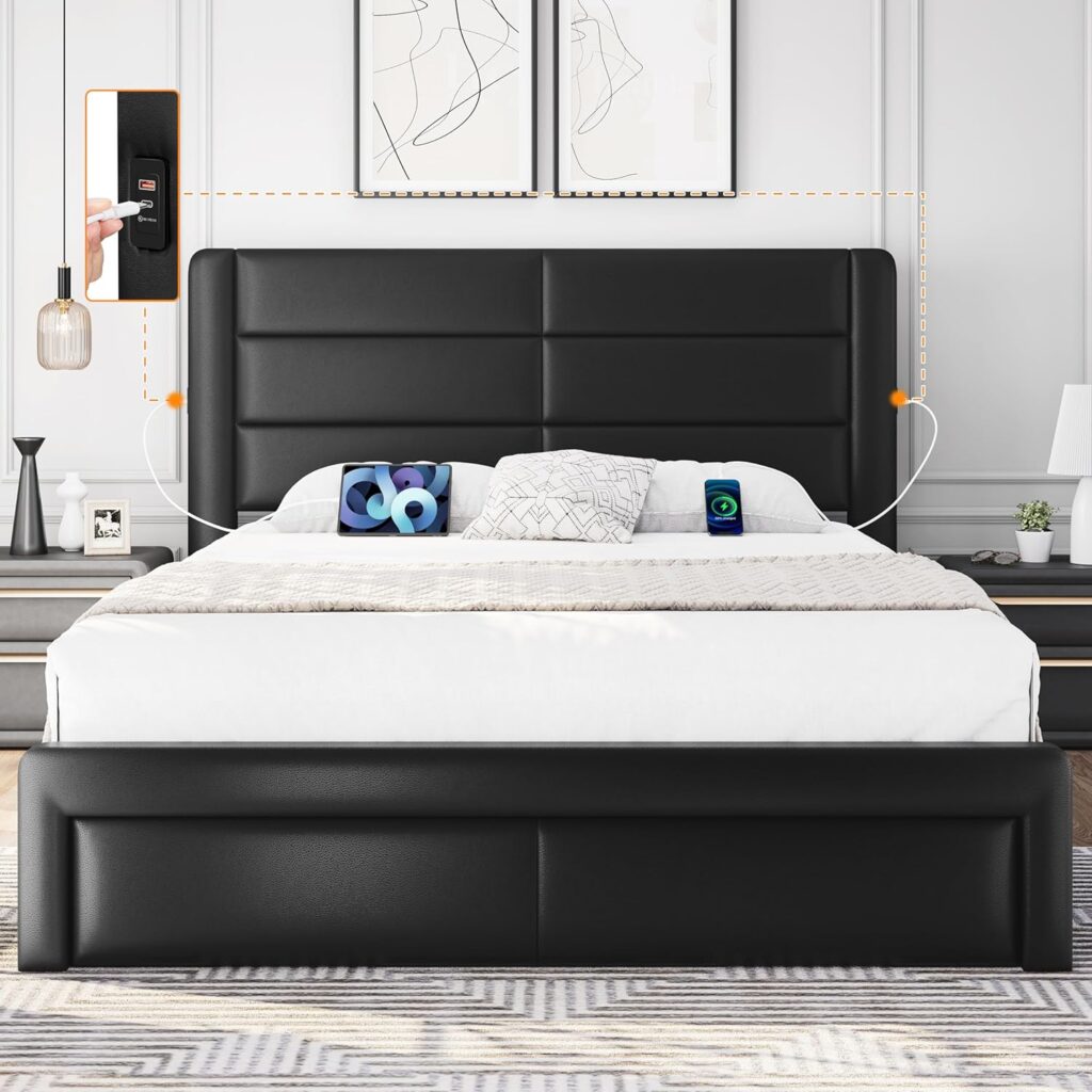 a platform bedframe with headboard
