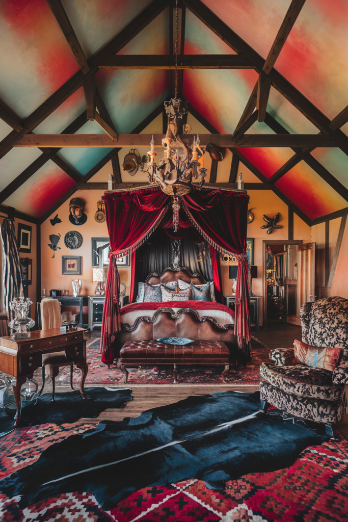 an eclectic maxiamlist bedroom with gothic western infusionan eclectic maxiamlist bedroom with gothic western infusion