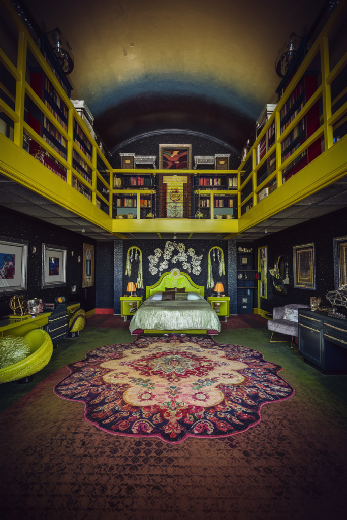 an eclectic maximalist bedroom