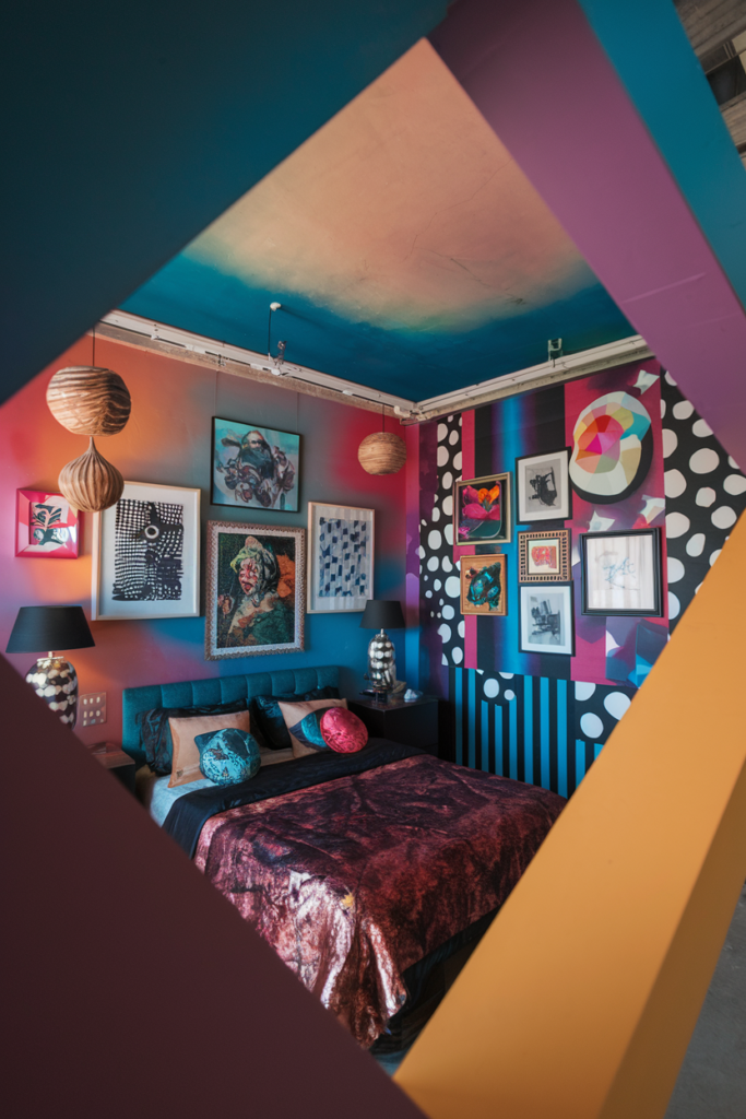 an eclectic maximalist bedroom