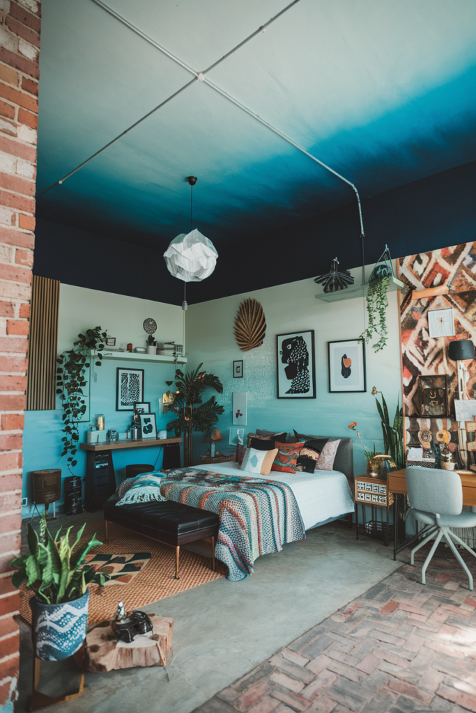 an eclectic maximalist bedroom