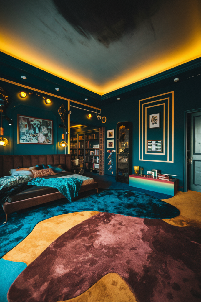 an eclectic maximalist bedroom