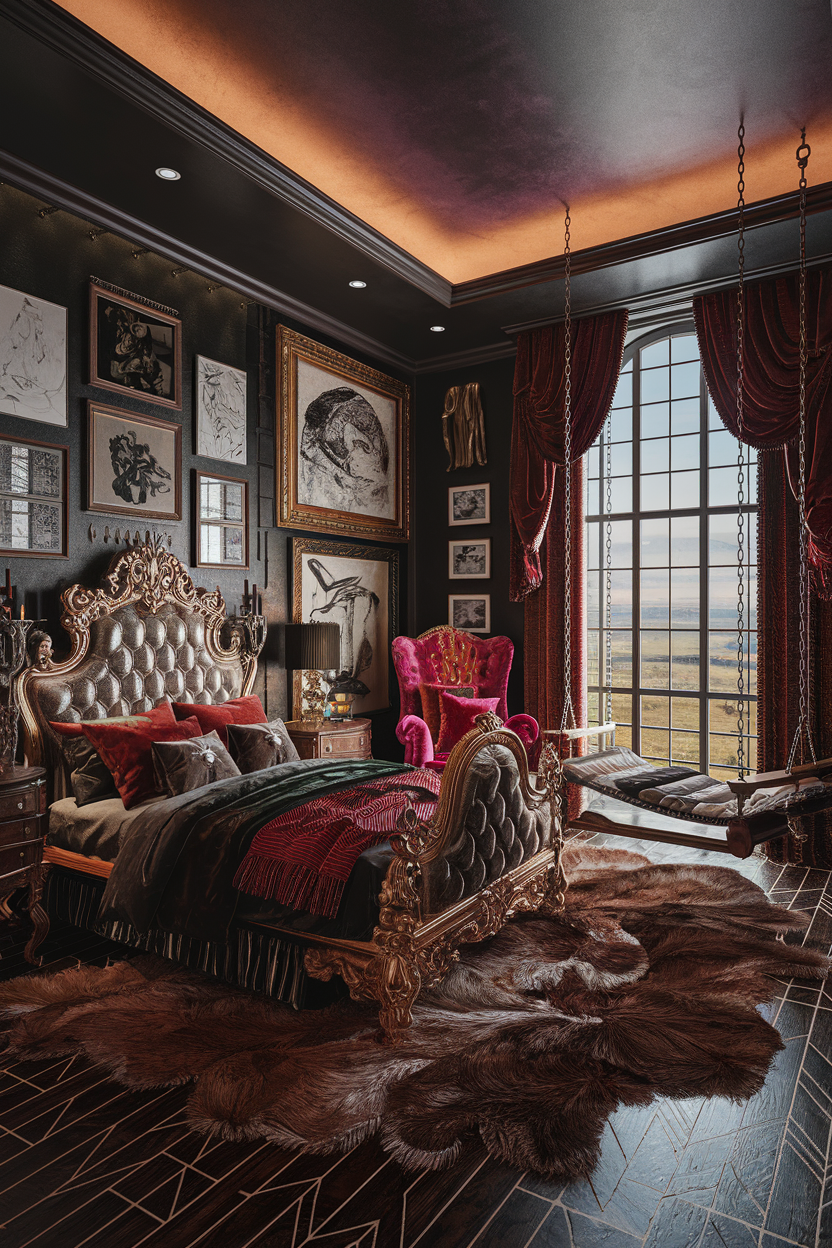 an eclectic maxiamlist bedroom with gothic western infusionan eclectic maxiamlist bedroom with gothic western infusion