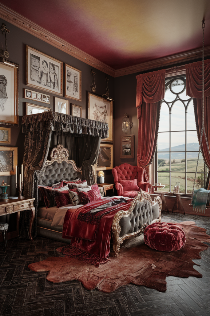 an eclectic maxiamlist bedroom with gothic western infusionan eclectic maxiamlist bedroom with gothic western infusion