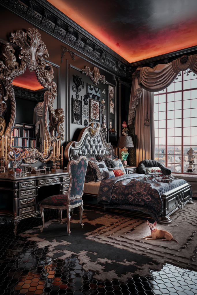 an eclectic maxiamlist bedroom with gothic western infusionan eclectic maxiamlist bedroom with gothic western infusion