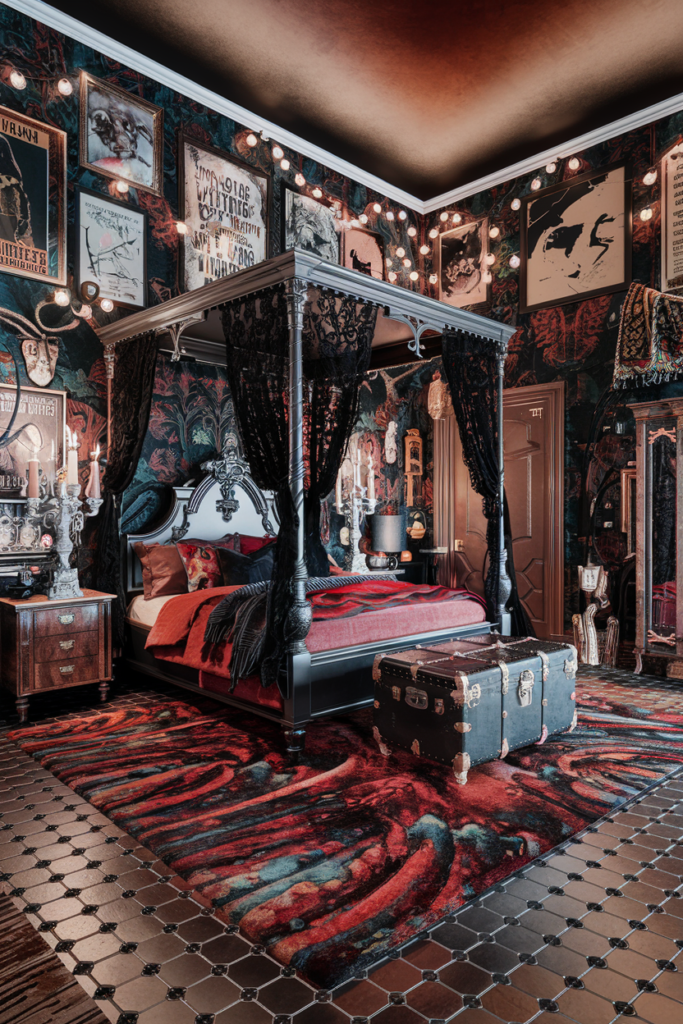 an eclectic maxiamlist bedroom with gothic western infusionan eclectic maxiamlist bedroom with gothic western infusion