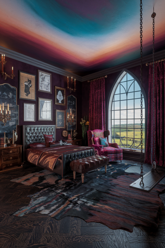 an eclectic maxiamlist bedroom with gothic western infusionan eclectic maxiamlist bedroom with gothic western infusion