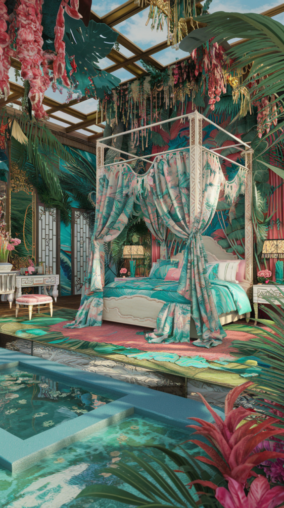 a maximalist bedroom with VIctorian Islamic styles