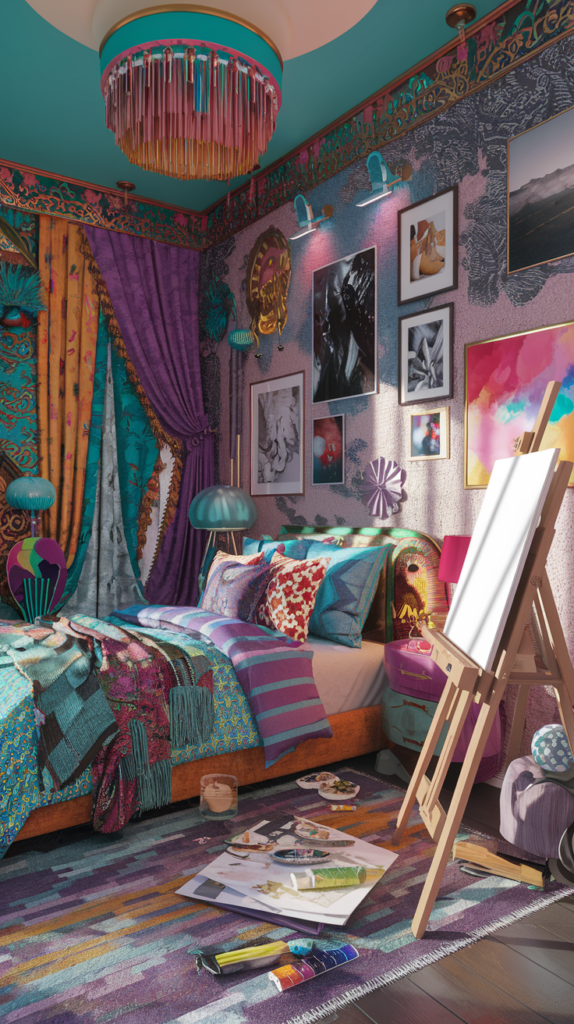 a maximalist bedroom with VIctorian Islamic styles