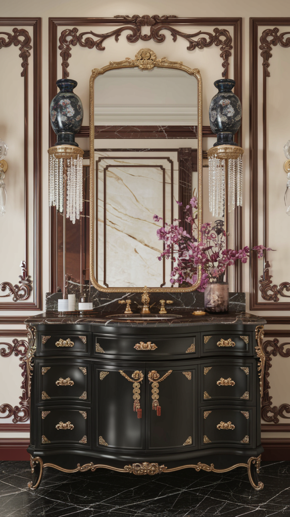 maximalist bathroom with chinese rococo styles