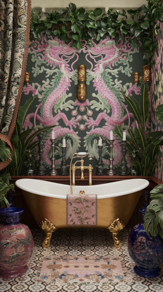 maximalist bathroom with chinese rococo styles