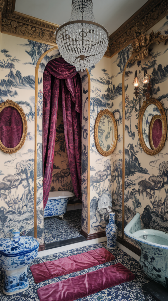 maximalist bathroom with chinese rococo styles