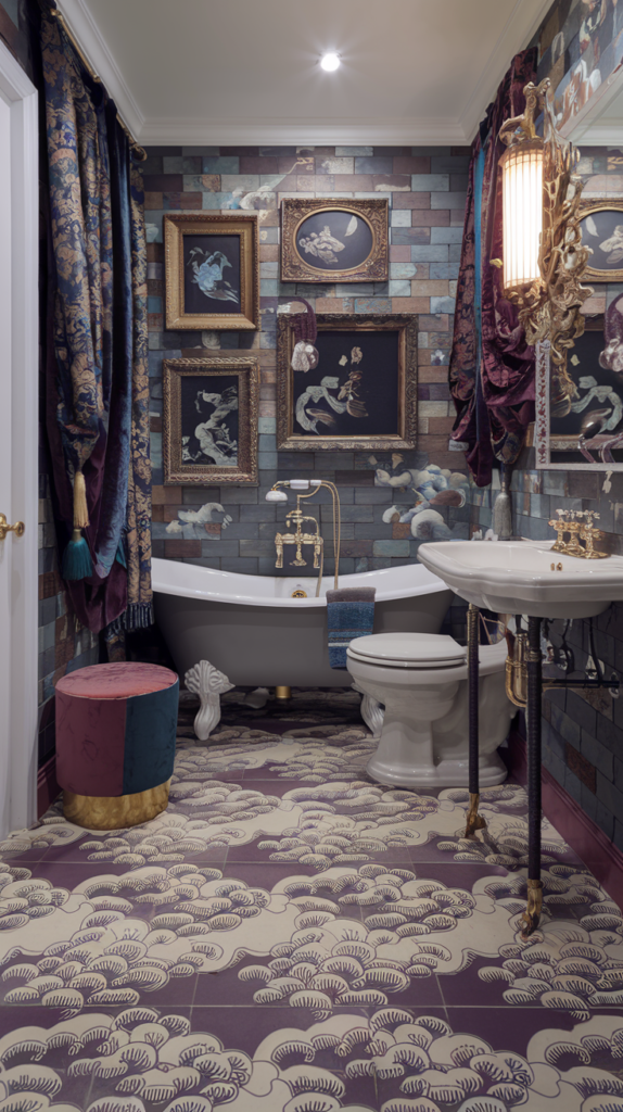 maximalist bathroom with chinese rococo styles