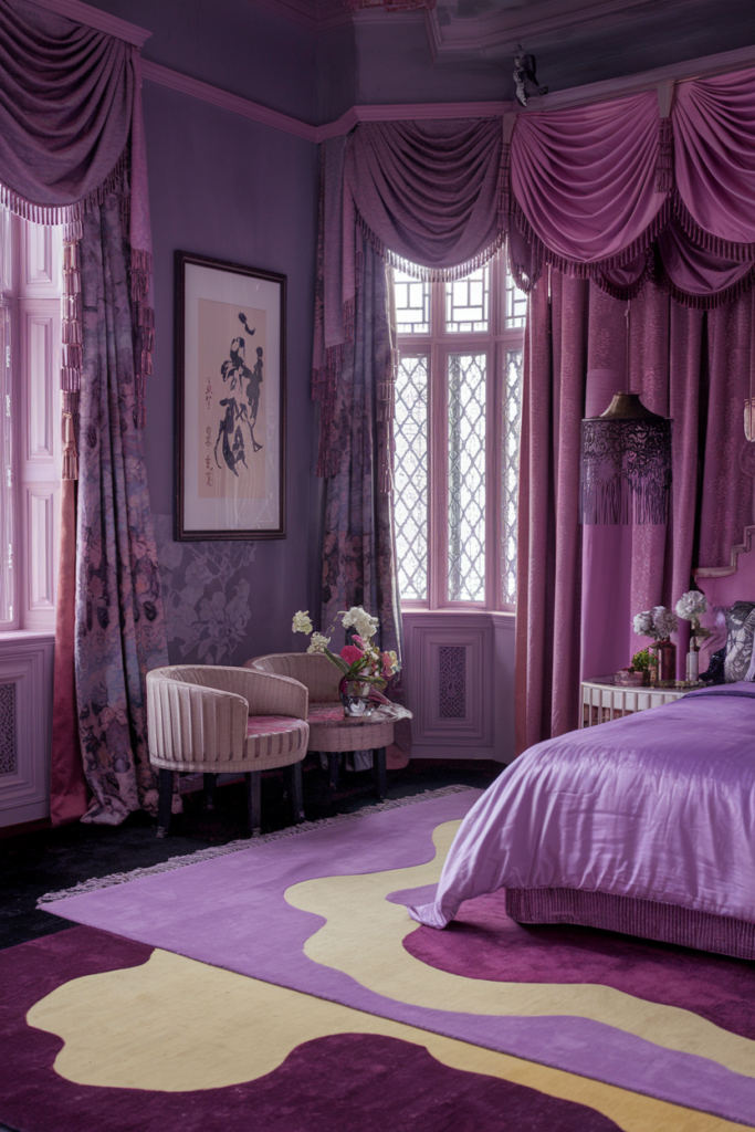 an eclectic maximalist bedroom with chinese and mediteranean styles