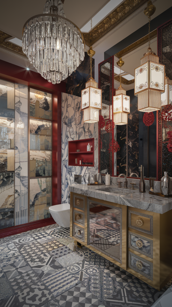 maximalist bathroom with chinese rococo styles