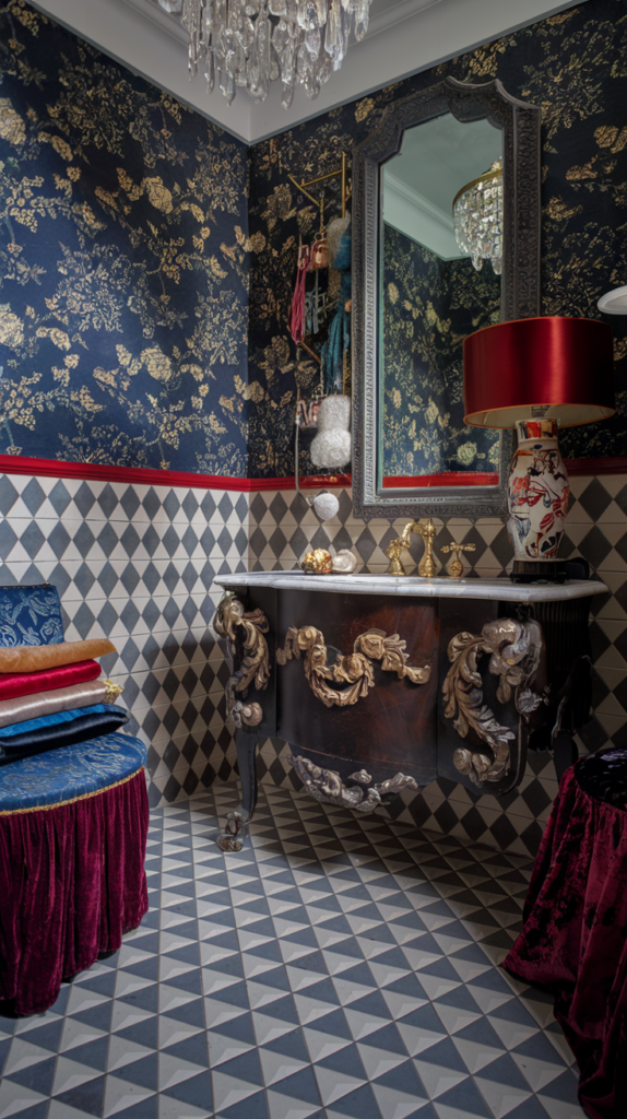 maximalist bathroom with chinese rococo styles