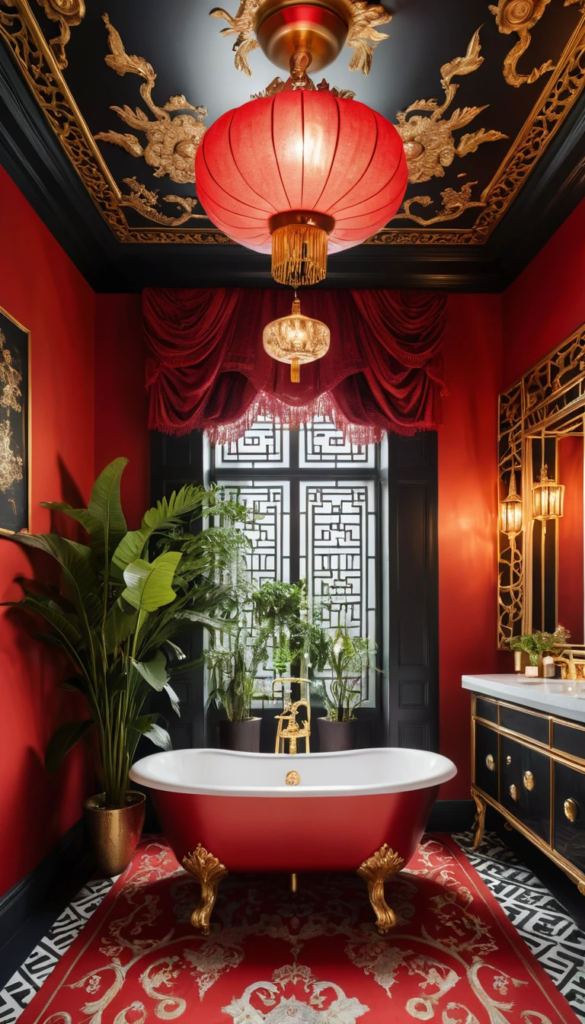 maximalist bathroom with chinese rococo styles