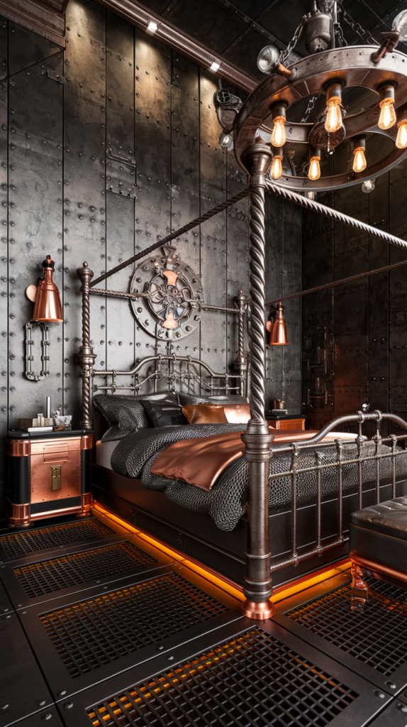 eclectic maximalist metallic bedroom