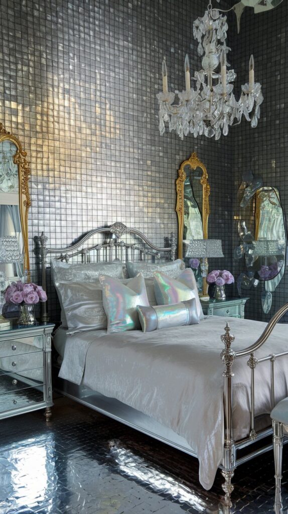 eclectic maximalist metallic bedroom