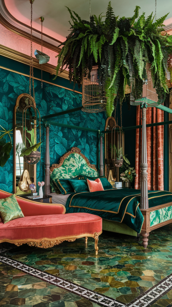 eclectic maximalist art nouveau bedoroom
