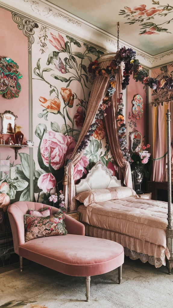 eclectic maximalist art nouveau bedoroom