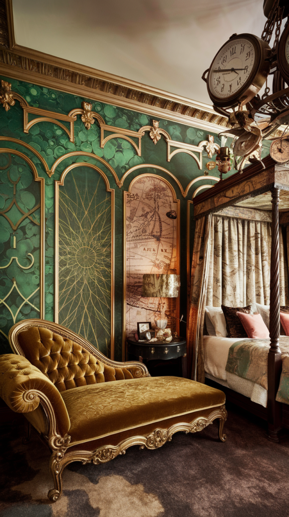 eclectic maximalist art nouveau bedoroom