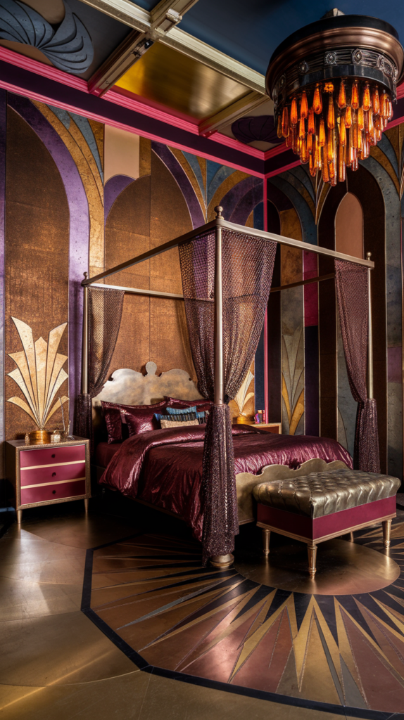 eclectic maximalist metallic bedroom