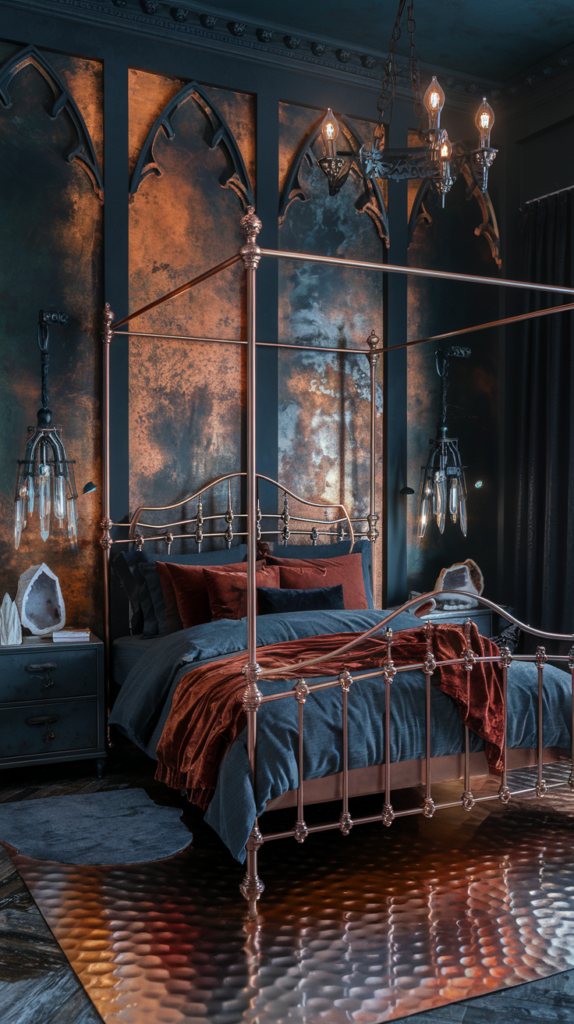 eclectic maximalist metallic bedroom 
