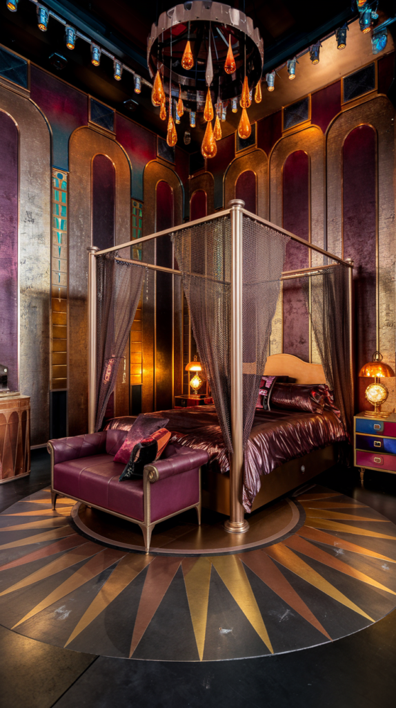 eclectic maximalist metallic bedroom