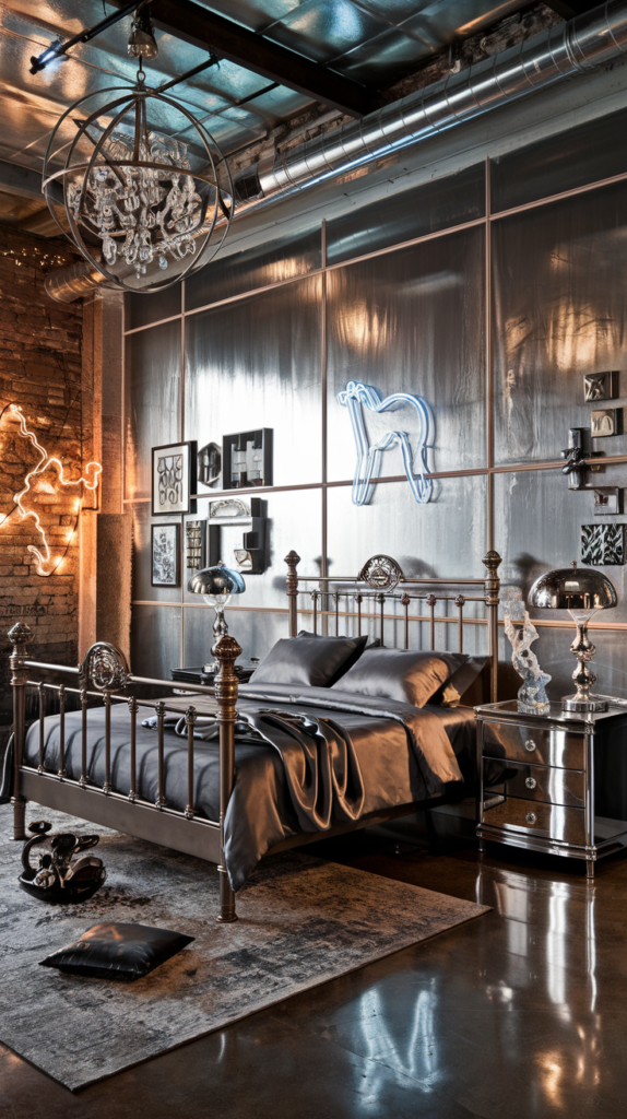 eclectic maximalist metallic bedroom 