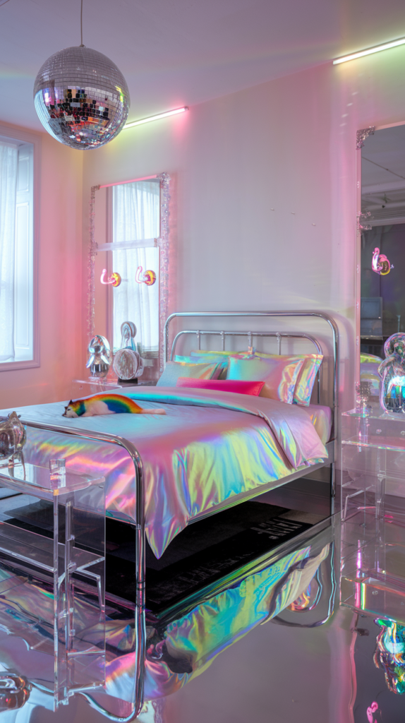 eclectic maximalist metallic bedroom
