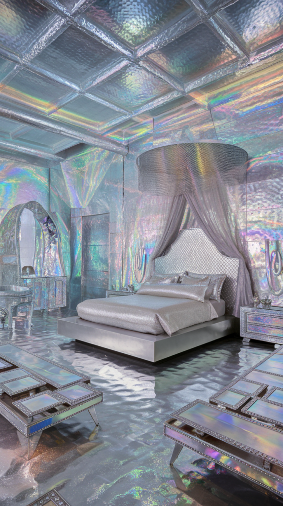 eclectic maximalist metallic bedroom