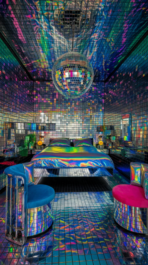 eclectic maximalist metallic bedroom
