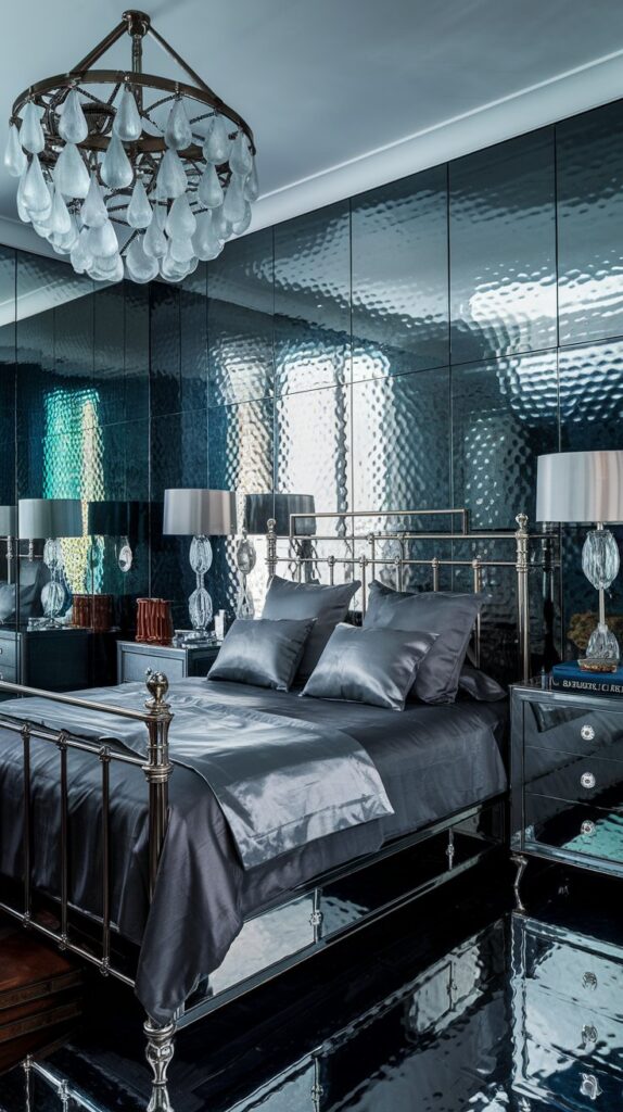 eclectic maximalist metallic bedroom