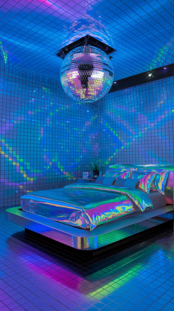 eclectic maximalist metallic bedroom