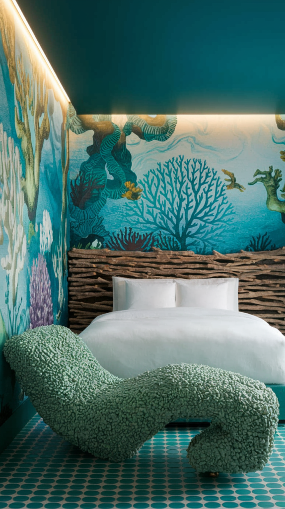 eclectic maximalist art nouveau bedoroom