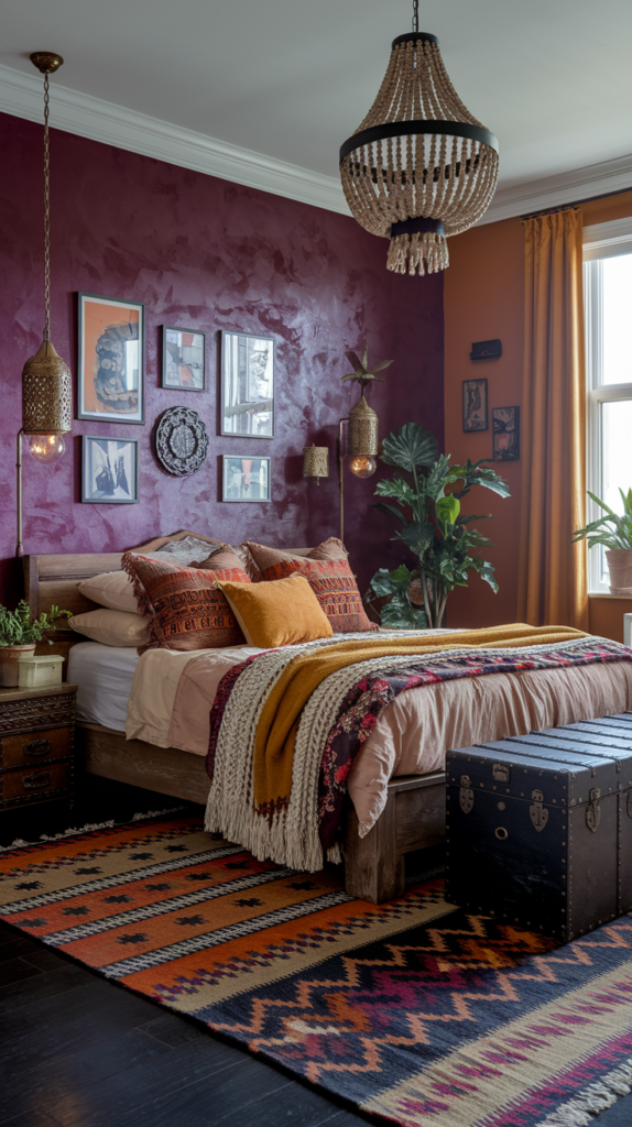 an eclectic maximalist dark cottage core bedroom 