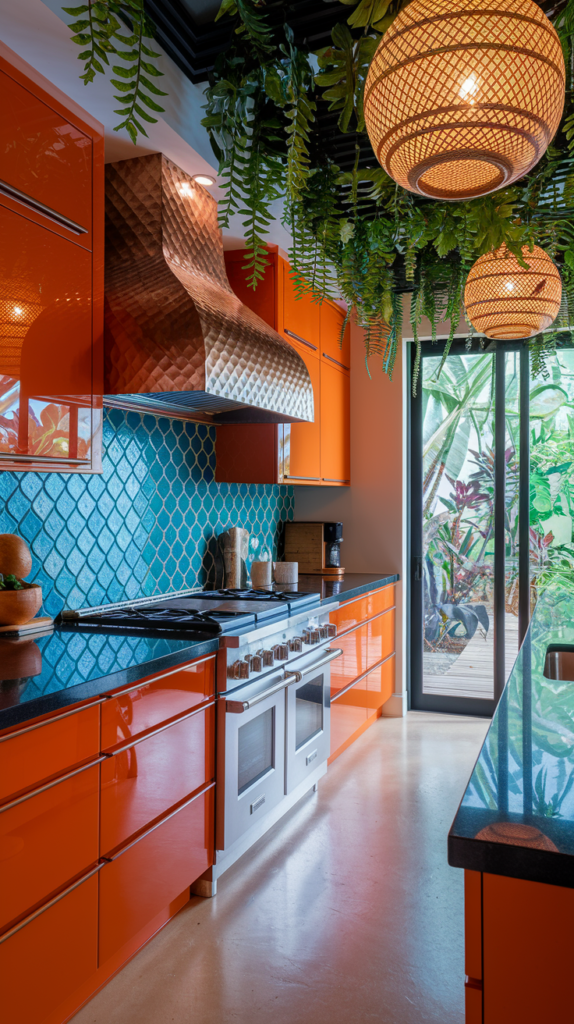 a mid century modern tropical kitchen