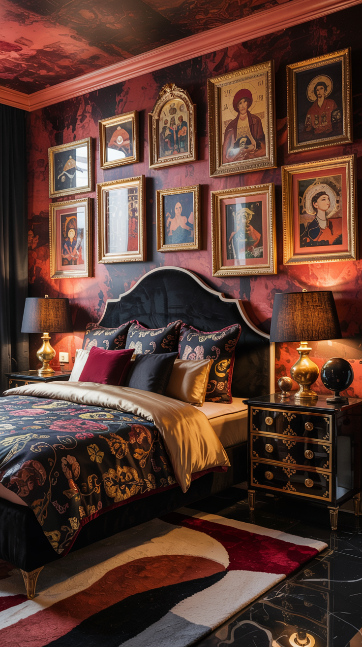 an eclectic maximalist russian bedroom
