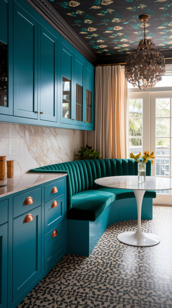 a mid century modern tropical kitchen