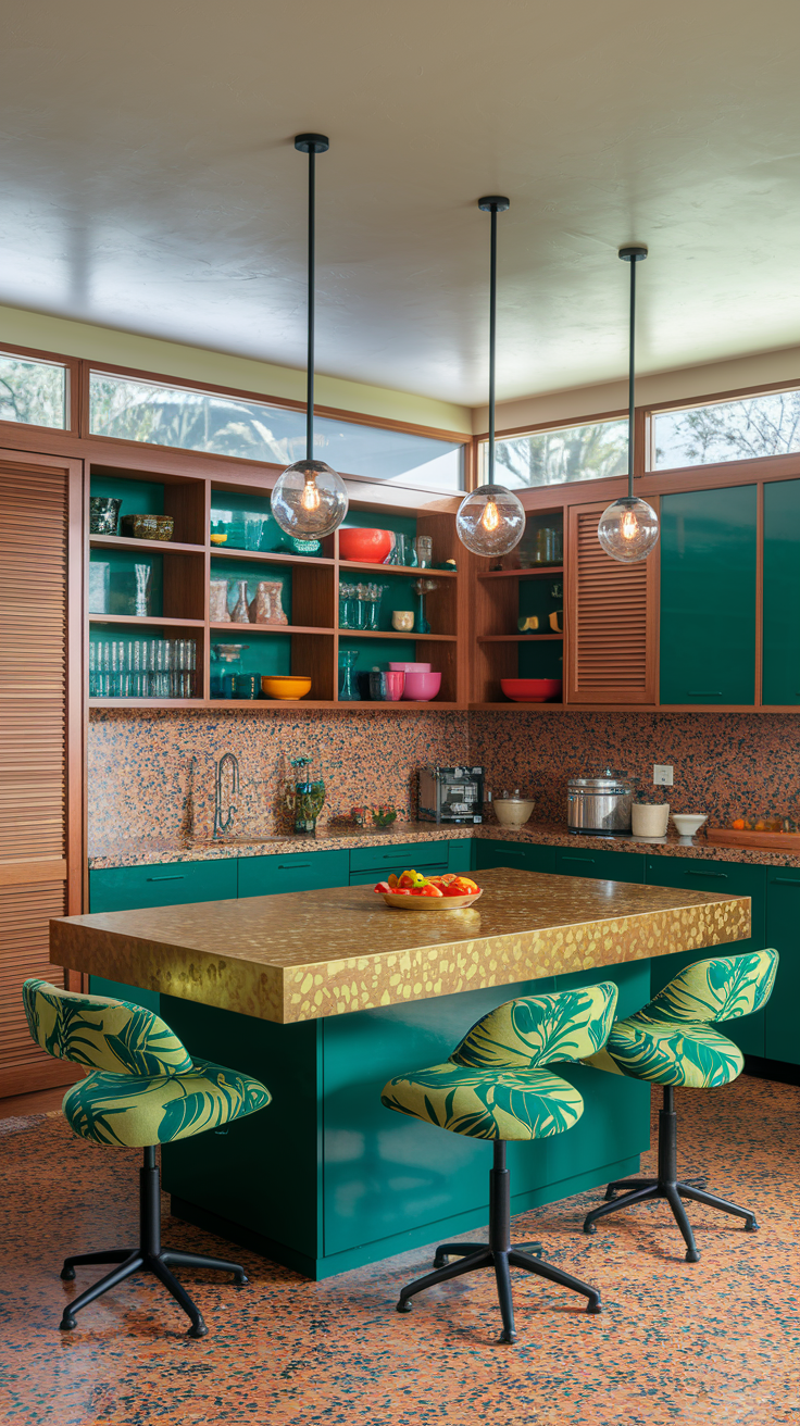 a mid century modern tropical kitchen