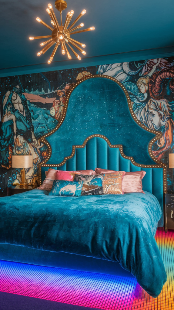 eclectic maximalist art nouveau bedoroom