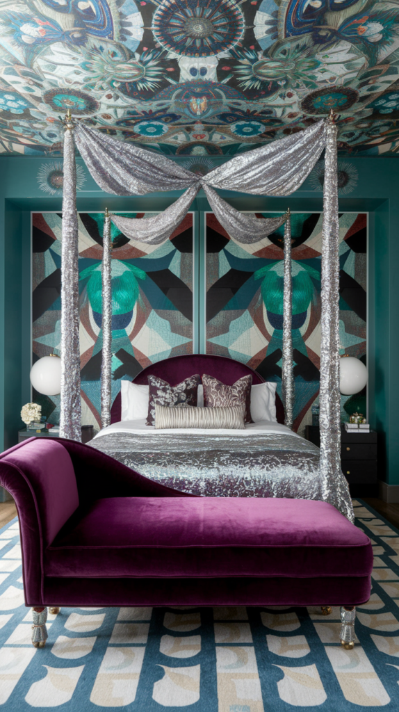 eclectic maximalist art nouveau bedoroom