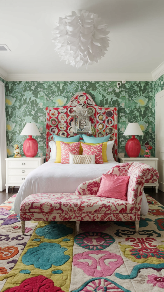 eclectic maximalist art nouveau bedoroom